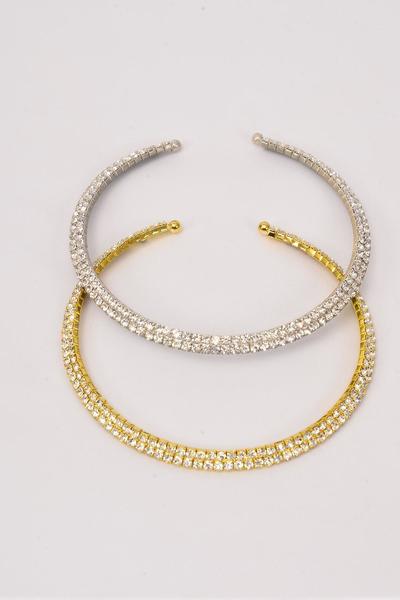 Necklace Choker Choker 2 Layered Flexible Rhinestones / 12 PC = Dozen Flexible , 16" Choker , Velvet Display Card & OPP Bag & UPC Code , Choose Gold or Silver Colors
