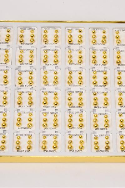Earrings 3 pair Balls 36 pair / display Unisex , Size - 4 mm 5 mm 6 mm Mix , Choose Gold Or Silver Finish , 3 pair Earrings , 36 pair = Display 