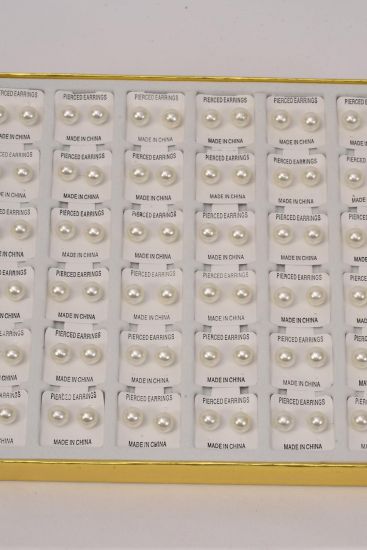 Earrings White Pearl 10 mm 3 Dozen / Display Post , Size-10 mm , 36 pair Display Box