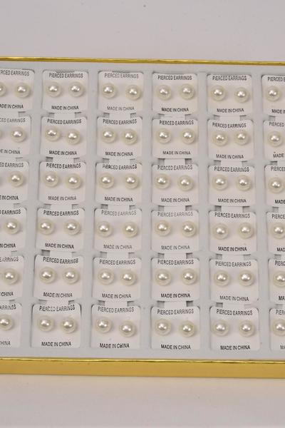 Earrings White Pearl 10 mm 3 Dozen / Display Post , Size-10 mm , 36 pair Display Box