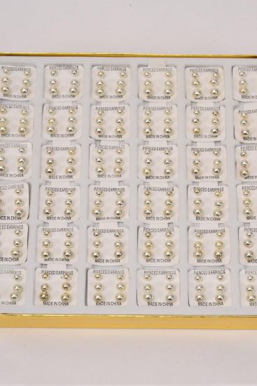 Earrings 36 pair Ball Trio Earrings Silver / DY Silver , Unisex 3 Dz Display , Size - 4 mm 5 mm 6 mm 3 Size Mix , 3 pair Earrings ,12 Card=1 Display