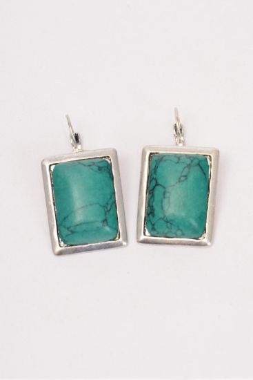  Earrings Oblong Real Semiprecious Stone / PC  Green , French Post , Size - 1" x 0.75" Wide , Black Velvet Earring Card & OPP bag & UPC Code