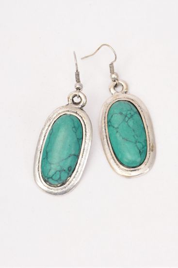 Earrings Oval Real Semiprecious Stone Green / pcs Green , Size -1.5" x 0.75" Wide , Black Velvet Display Card & OPP bag & UPC Code