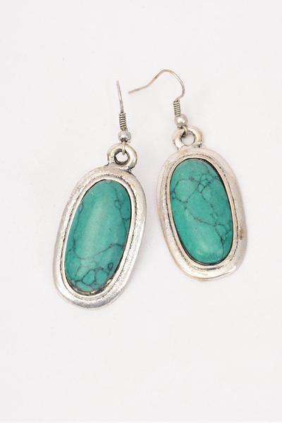 Earrings Oval Real Semiprecious Stone Green / pcs Green , Size -1.5" x 0.75" Wide , Black Velvet Display Card & OPP bag & UPC Code