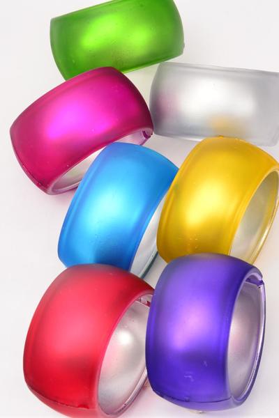 Bracelet Bangle Acrylic Wide Hinge Multi Matte Finish /12 pcs = Dozen   Hinge , Size-2.75" x 1.75" Dia Wide , 2 Silver ,2 Fuchsia ,2 Blue ,2 Purple ,2 Red ,1 Green,1 Yellow Color Mix , Hang Tag & OPP Bag & UPC Code