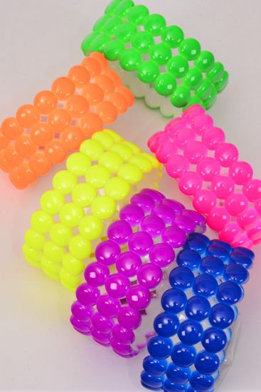 Bracelet Bangle Acrylic Caribbean Neon Color Asst / 12 pcs = Dozen Multi , Size - 1.25" x 2.75" Dia Wide , 2 of Each Color Asst , Hang Tag & Opp bag & UPC Code 