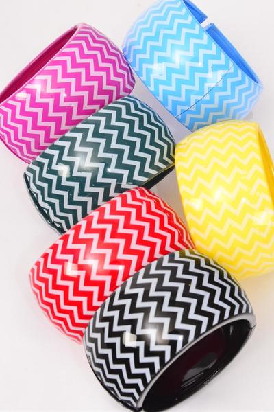 Bracelet Bangle Acrylic Wide Hinge Chevron Multi / 12 pcs = Dozen  Hinge , Size-2.75"x 1.5" Wide ,2 of each Pattern Asst , HangTag & Opp bag & UPC Code