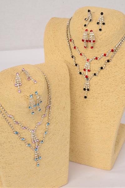 Necklace Sets Choker Z Style W  Crystas,post/Sets **Post** choose Colors, Velvet Display card W Opp Bag & UPC Code