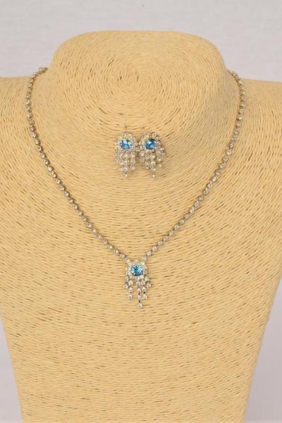 Necklace Sets Choker Rhinestones / Sets Post , 16" Extension Chain , Velvet Display Card & Opp Bag & UPC Code , Choose Colors