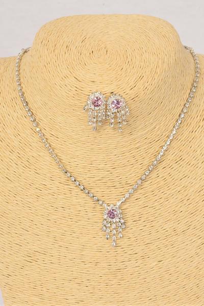 Necklace Sets Choker Rhinestones / Sets Post , 16" Extension Chain , Velvet Display Card & Opp Bag & UPC Code , Choose Colors