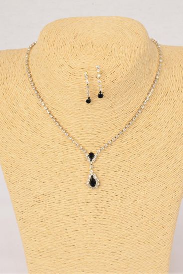 Necklace Sets Choker Rhinestone Tear Drop Post / Sets Black , Post , Size - 16" Extension Chain , Velvet Display Card & OPP Bag & UPC Code