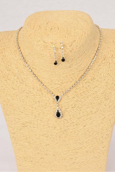 Necklace Sets Choker Rhinestone Tear Drop Post / Sets Post ,  Size - 16" Extension Chain , Velvet Display Card & OPP bag & UPC Code ,  Choose Colors 