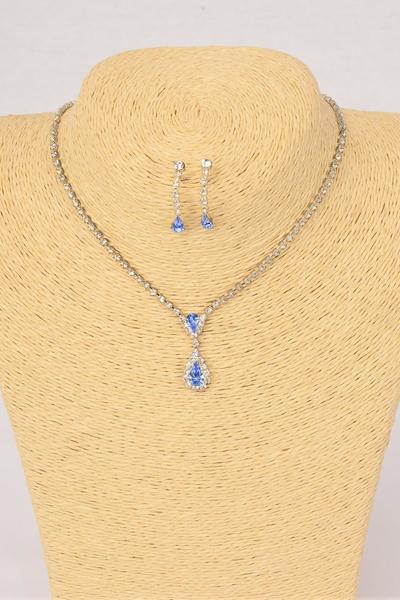 Necklace Sets Choker Rhinestone Tear Drop Post / Sets Post ,  Size - 16" Extension Chain , Velvet Display Card & OPP bag & UPC Code ,  Choose Colors 