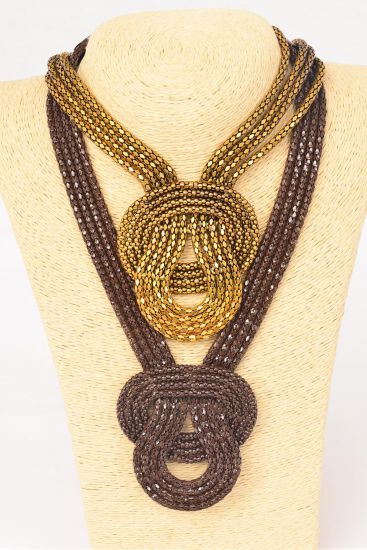 Necklace Vintage 4 Strand Woven Knot Chain Statement Knot Necklace / PC Size - 16" Extension Chain , Hang Card & OPP Bag & UPC Code , Choose colors