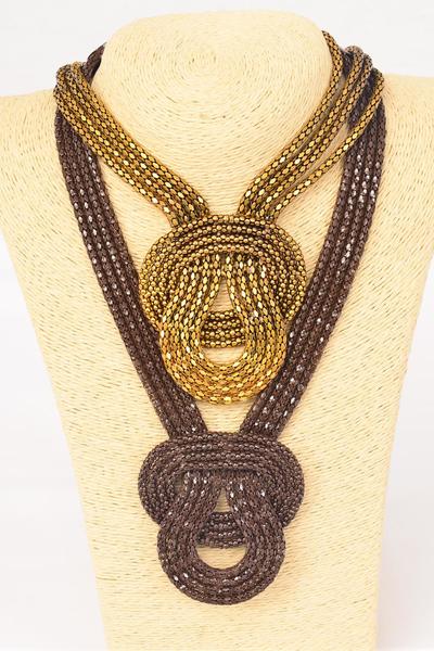 Necklace Vintage 4 Strand Woven Knot Chain Knot Necklace / 12 pcs = Dozen Size - 16" Extension Chain , Hang Card & OPP Bag & UPC Code , Choose colors