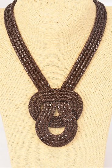 Necklace Vintage Brown 4 Strand Woven Knot Necklace / PC Brown , Size - 16" Extension Chain , Hang Card & OPP Bag & UPC Code