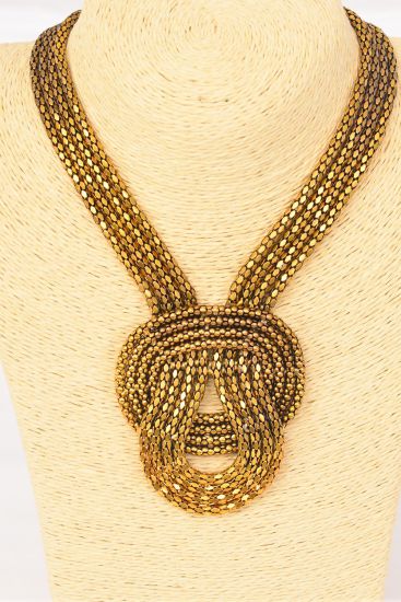 Necklace Vintage Gold 4 Strand Woven Knot Necklace / PC Gold , Size - 16" Extension Chain , Hang Card & OPP Bag & UPC Code