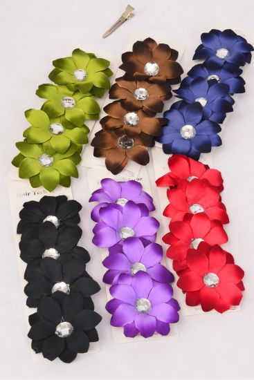 Flowers 48 pcs Alligator Clip Flower Daisy & Clear Stone Dark Multi / 12 card = Dozen Flower Size - 2.75" Wide , Alligator Clip , 2 of each Color Asst , 4 pcs per Card , 12 card= DZ
