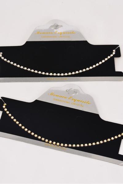 Necklace Sets Choker Single Rhinestones Post / 12 pcs Sets = Dozen Post , Size -16" Extension Chain , Choose Gold Or Silver Finishes , Display Card & OPP bag & UPC Code