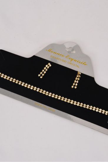 Necklace Sets Choker Double Line Rhinestones Gold Post / Sets Gold , Post , Size -16" W Extension Chain , Velvet Display Card & OPP bag & UPC Code