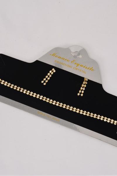 Necklace Sets Choker Double Line Rhinestone Post / Sets  Post , Size - 16" W Extension Chain , Choose Gold Or Silver Finish , Display Card & OPP bag & UPC Code 