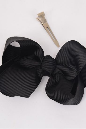 Hair Bow Large Black Grosgrain Bow-tie / 12 pcs Bow = Dozen Black ,  Alligator Clip , Size - 4" x 3", Clip Strip & UPC Code