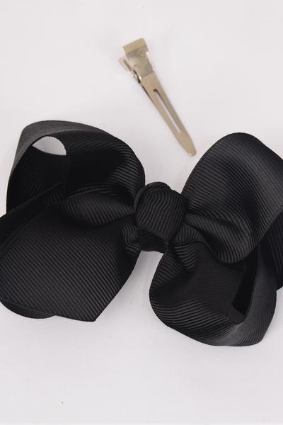 Hair Bow Large Black Grosgrain Bow-tie / 12 pcs Bow = Dozen Black ,  Alligator Clip , Size - 4" x 3", Clip Strip & UPC Code