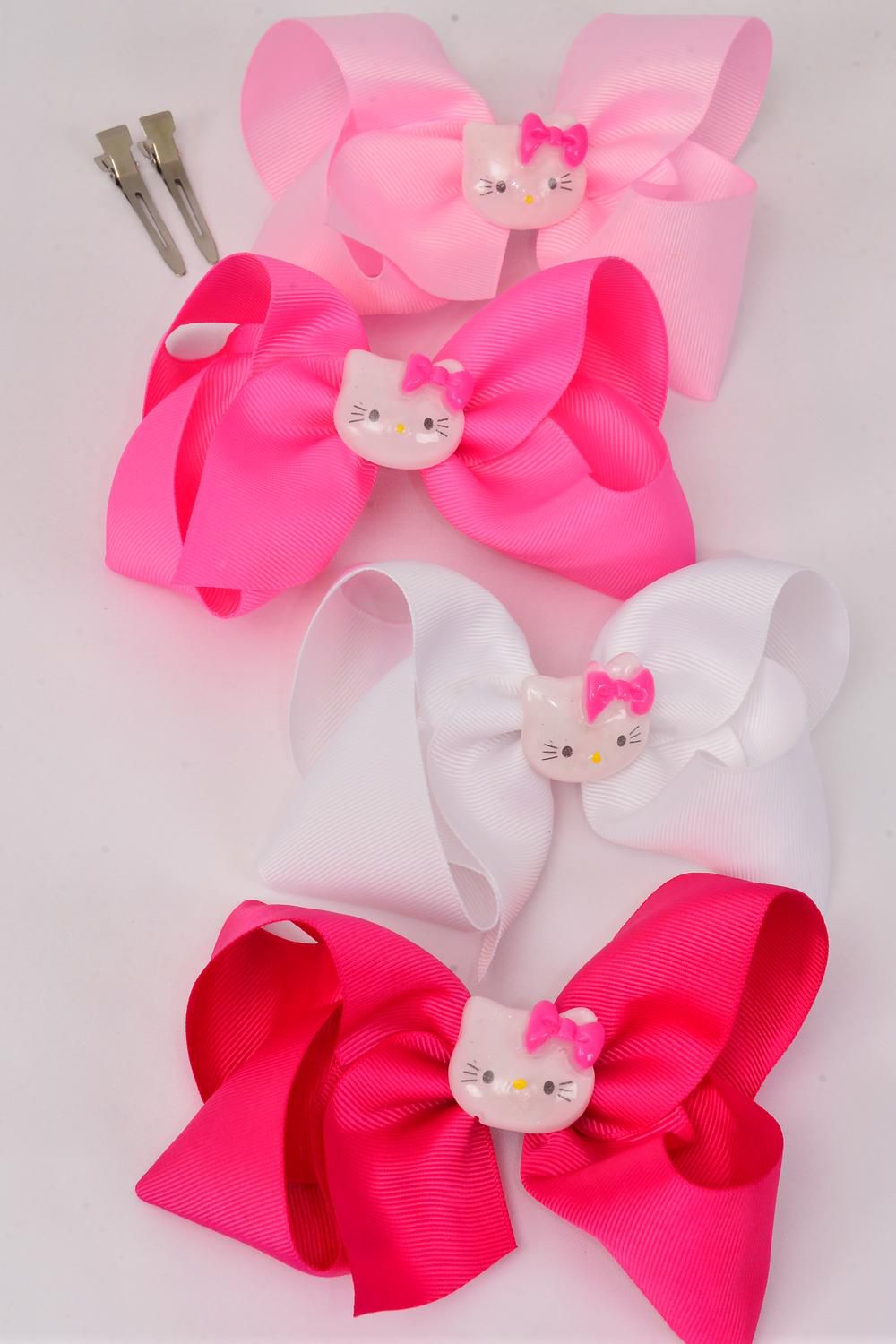 Hair Bow Jumbo Cat Pink Mix Alligator Clip Grosgrain Bowtie/DZ **Pink Mixl** Size6"x 5