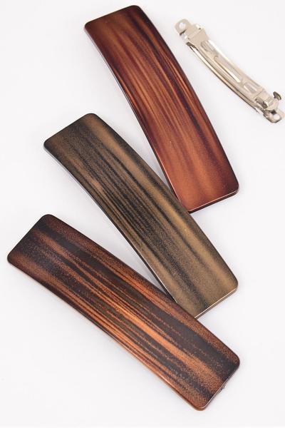 Hair Barrette French Clip Fall Brush Stroked Wood Finish / 12 pcs = Dozen French Clip , Size - 4.5" x 1.25" Wide , 4 of each Pattern Asst , Hang Card & Individual OPP Bag & UPC Code