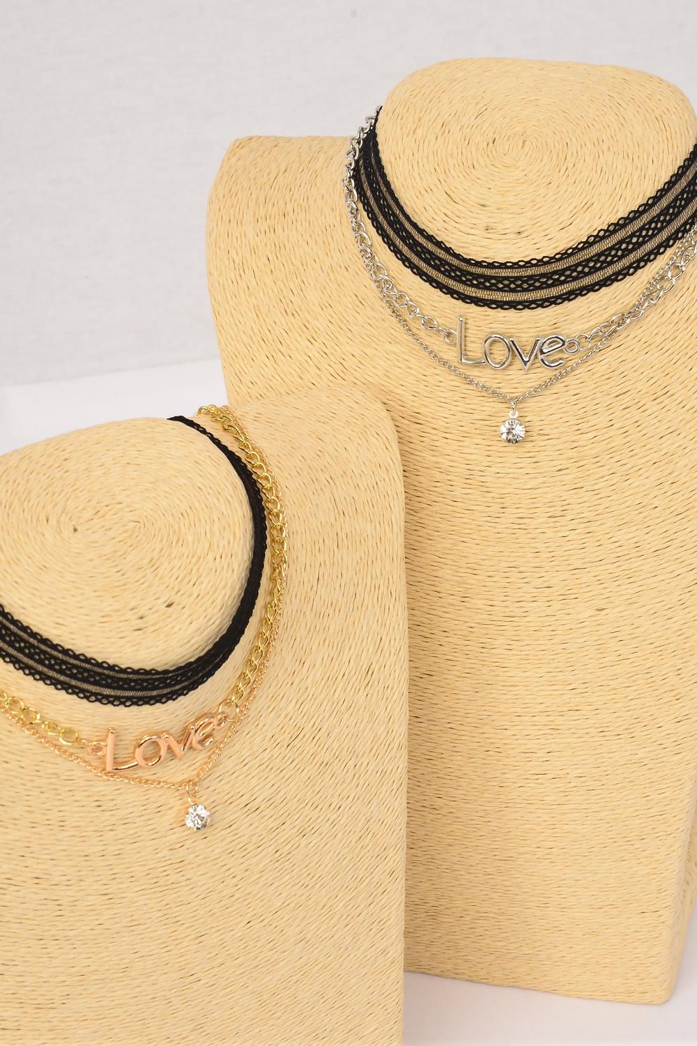 Necklace Choker 36 pcs Love & Rhinestone Drop Lace Stretch/DZ Lace 14