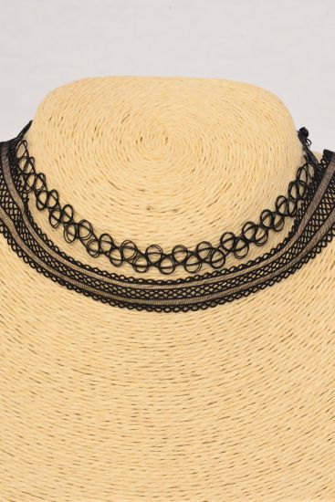 Necklace Choker 24 pcs Black Lace Stretch Gothic Tattoo Henna Necklace / 24 pcs = Dozen Size - 14" Extension Chain , Display Card & OPP Bag & UPC Code , 2 pcs per Card ,12 Card = Dozen