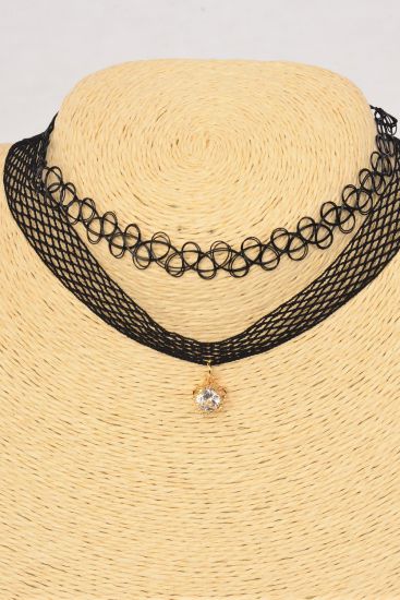 Necklace Choker 24 pcs Black Lace Cubic Zirconium Gothic Tattoo Henna Necklace / 24 pcs = Dozen Size -14" Extension Chain , Display Card & OPP Bag & UPC Code , 2 pcs per Card , 12 Card = Dozen