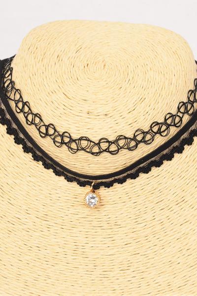 Necklace Choker 24 pcs Black Lace CZ Cubic Zirconium Drop & Gothic Tattoo Henna Necklace / 24 pcs = Dozen Size - 14" Extension Chain , Display Card & OPP Bag & UPC Code , 2 pcs per Card , 12 Card = Dozen