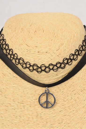 Necklace Choker 24 pcs Leather Feel Peace Sign Gothic Tattoo Henna Necklace / 24 pcs = Dozen Size - 14" Extension Chain , Display Card & OPP Bag & UPC Code , 2 pcs per Card , 12 Card = Dozen