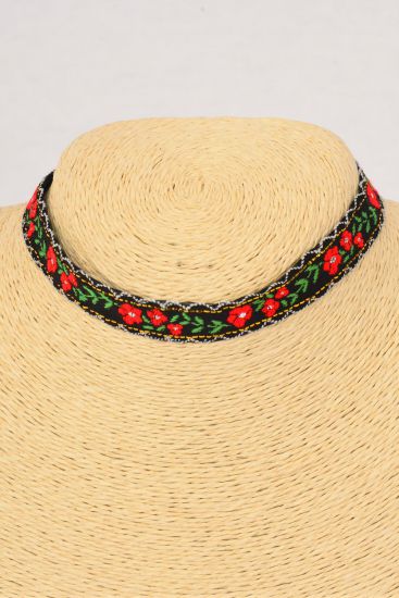 Necklace Choker Embroidery Roses /  12 pcs = Dozen Size - 14" Extension Chain , Display Card & OPP Bag & UPC Code