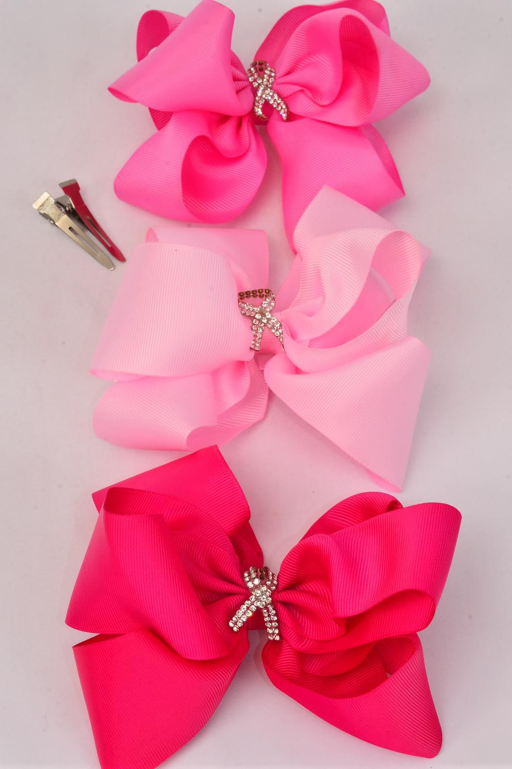 Hair Bow Jumbo Double Bow Pink Ribbon Alligator Clip Grosgrain Bowtie