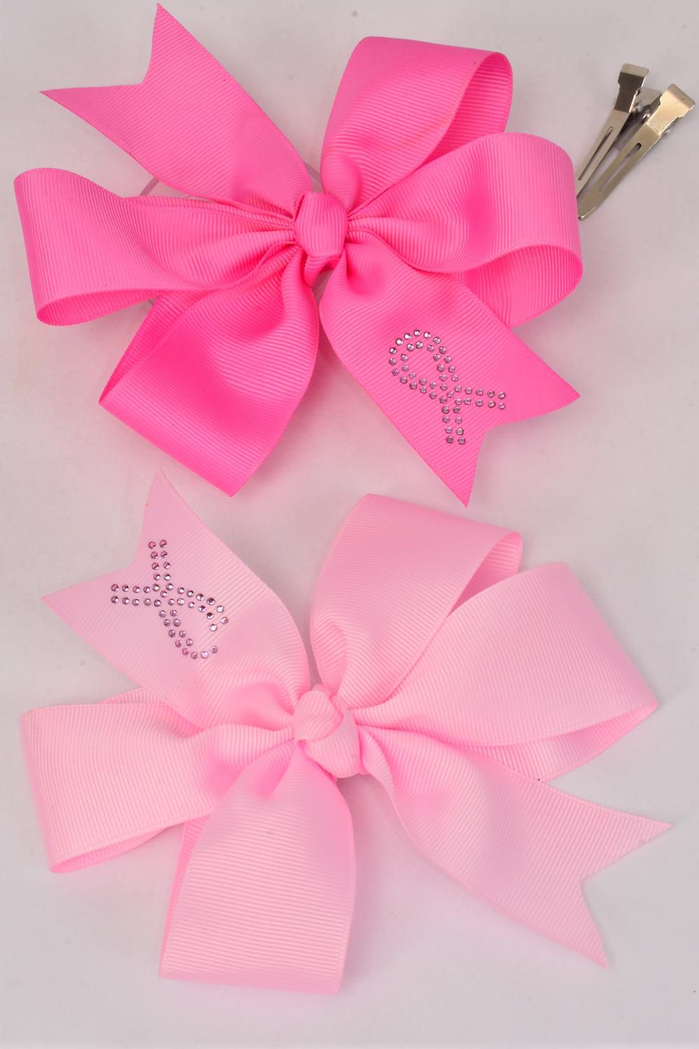 Hair Bow Large Pink Ribbon Alligator Clip Grosgrain Bowtie/DZ