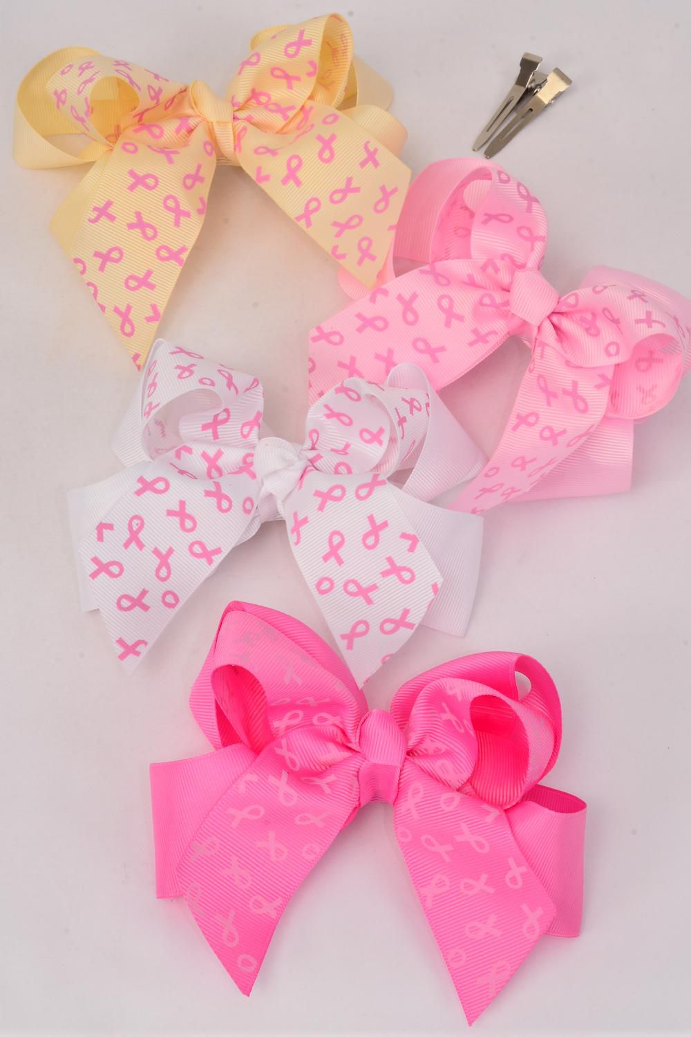 Hair Bow Pink Ribbon Large Alligator Clip Double Layer Grosgrain Fabric