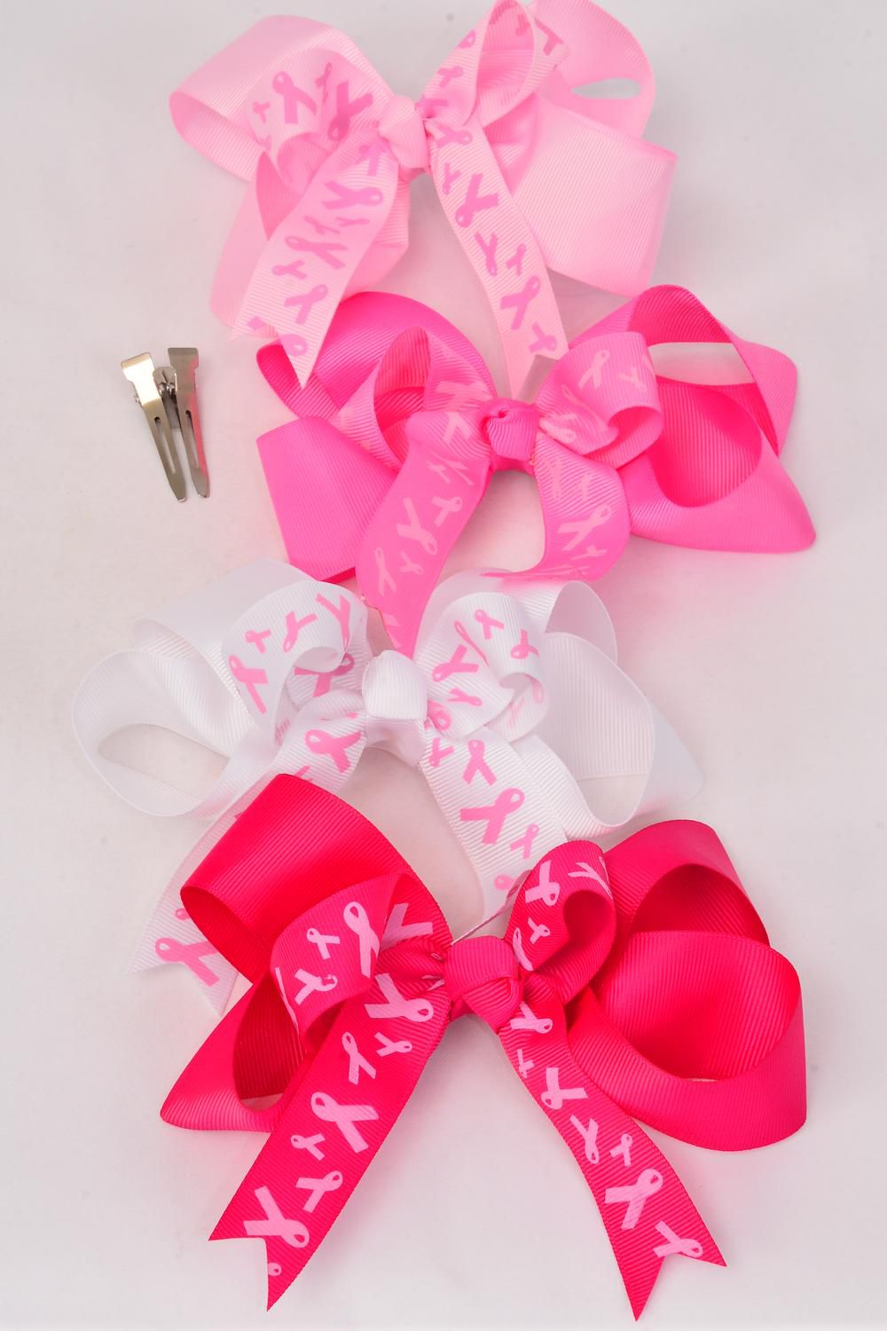 Hair Bow Jumbo Pink Ribbon Alligator Clip Double Layer Grosgrain Bow