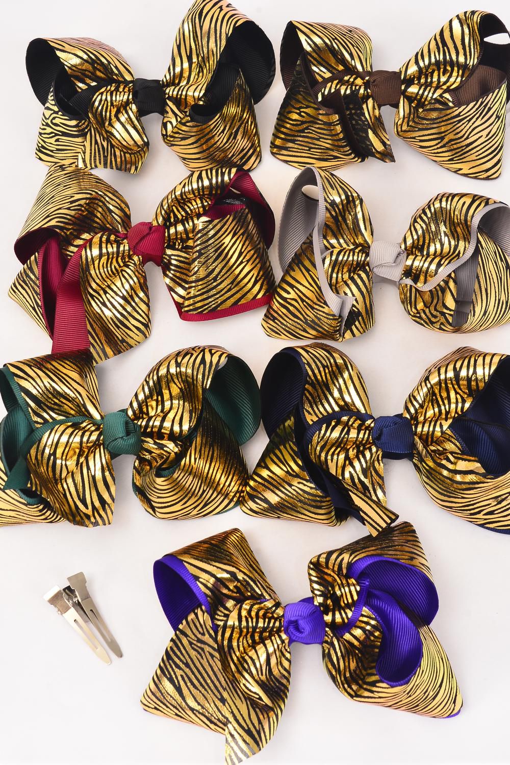 Hair Bow Jumbo Gold Metallic Double Layer 6"x 5" Grosgrain Bow-tie/DZ ...