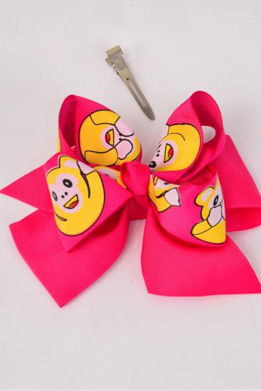 Hair Bow Jumbo Double Layered Cute Monkey Fuchsia Grosgrain Bow-tie / 12 pcs Bow = Dozen Fuchsia , Alligator Clip , Bow - 6" x 5" Wide , Clip Strip & UPC Code