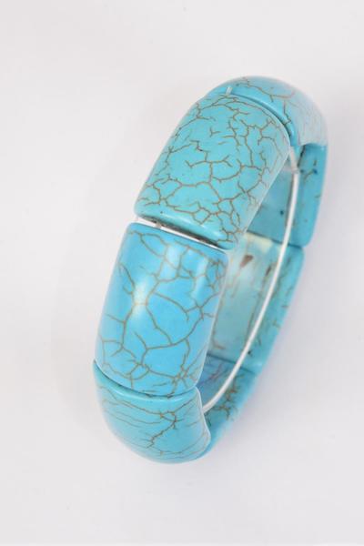Bracelet Turquoise Real Semiprecious Stones / pc Stretch , Size - High 0.75" Dia Wide , Hang Tag & OPP Bag & UPC Code