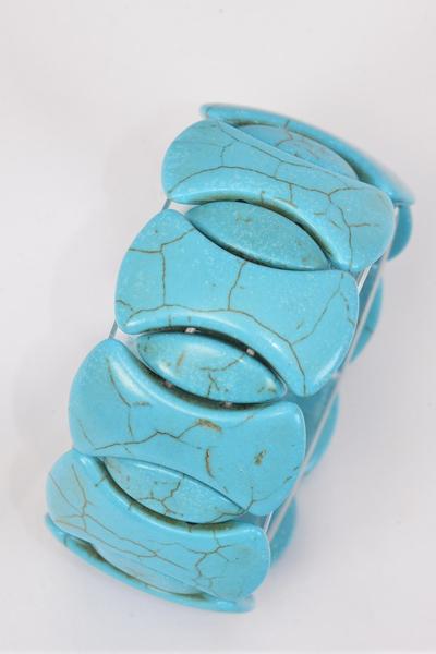 Bracelet Turquoise Hand Carved Real Semiprecious Stones/PC Stretch,Size-High 1.5" Dia Wide,Hang Tag & OPP Bag & UPC Code