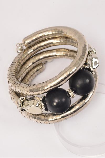 Bracelet Black Semiprecious Stones Wrap Around/PC Black, Flexible, Wrap Around, Hang Tag & OPP Bag & UPC Code