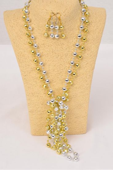 Necklace Sets Gold Diamond Cut Beads Gold 48 inch / 12 pcs = Dozen  Gold , 48" Long , Hang Tag & Opp Bag & UPC Code