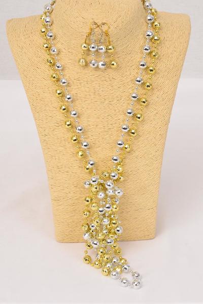 Necklace Sets Gold Diamond Cut Beads Gold 48 inch / 12 pcs = Dozen  Gold , 48" Long , Hang Tag & Opp Bag & UPC Code