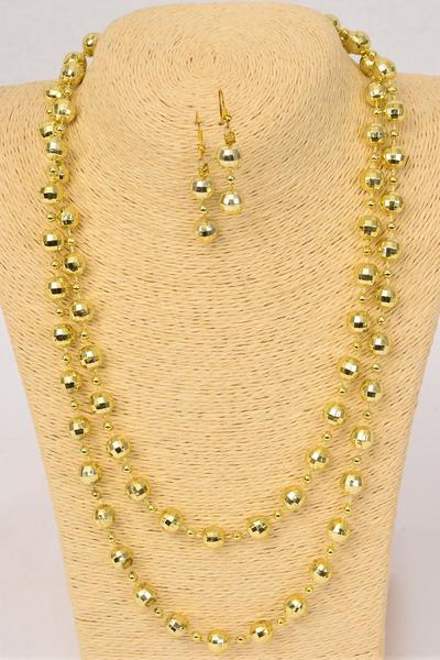 Necklace Sets Poly Diamond Cut Beads Gold / 12 pcs = Dozen Gold , 48" Long , Hang Tag & Opp Bag & UPC Code