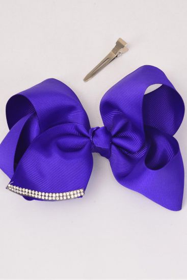 Hair Bow Jumbo Grosgrain Bow-tie Purple / 12 pcs Bow = Dozen Purple , Alligator Clip , Size - 6" x 5" Wide , Clip Strip & UPC Code