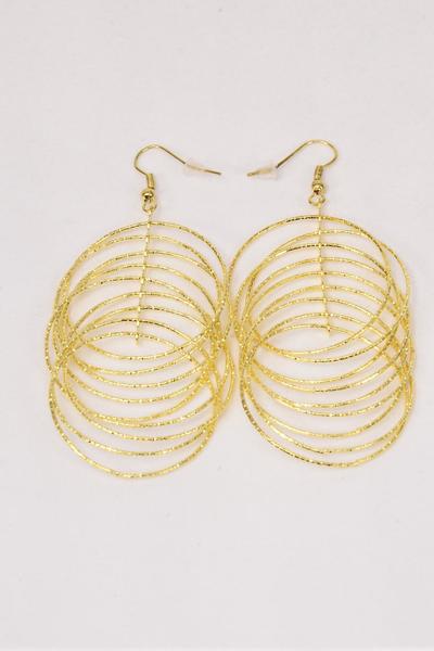 Earrings Gold Dangle Mesh Circles/DZ **Fish Hook** Size-2.5"x 1.5" Wide,Earring Card & OPP Bag & UPC Code
