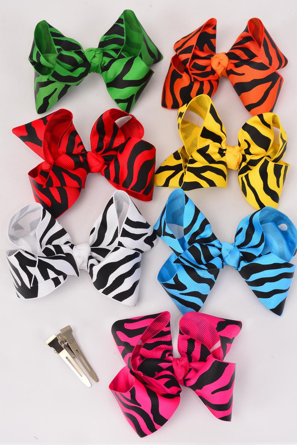 Hair Bow Large Bowtie Zebra Prints Grosgrain Fabric Alligator Clip/DZ